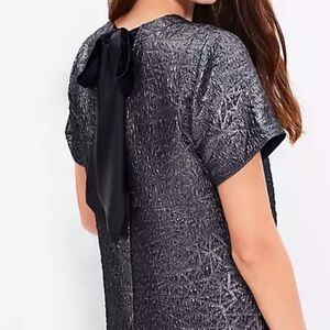 EUC Ann Taylor Loft Elegant Black Silver Mini Dress w/Bow Plus Size 16